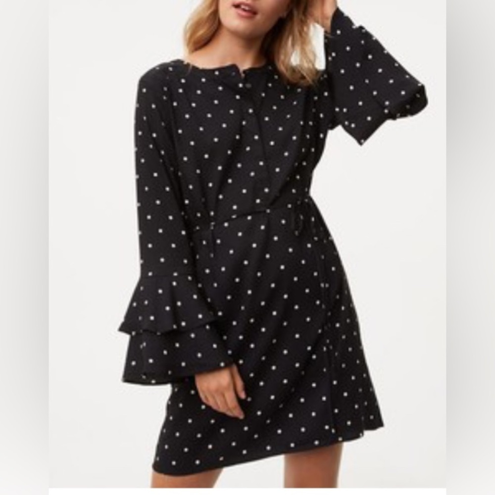 Petite LOFT Black Polka Dot Mini Dress